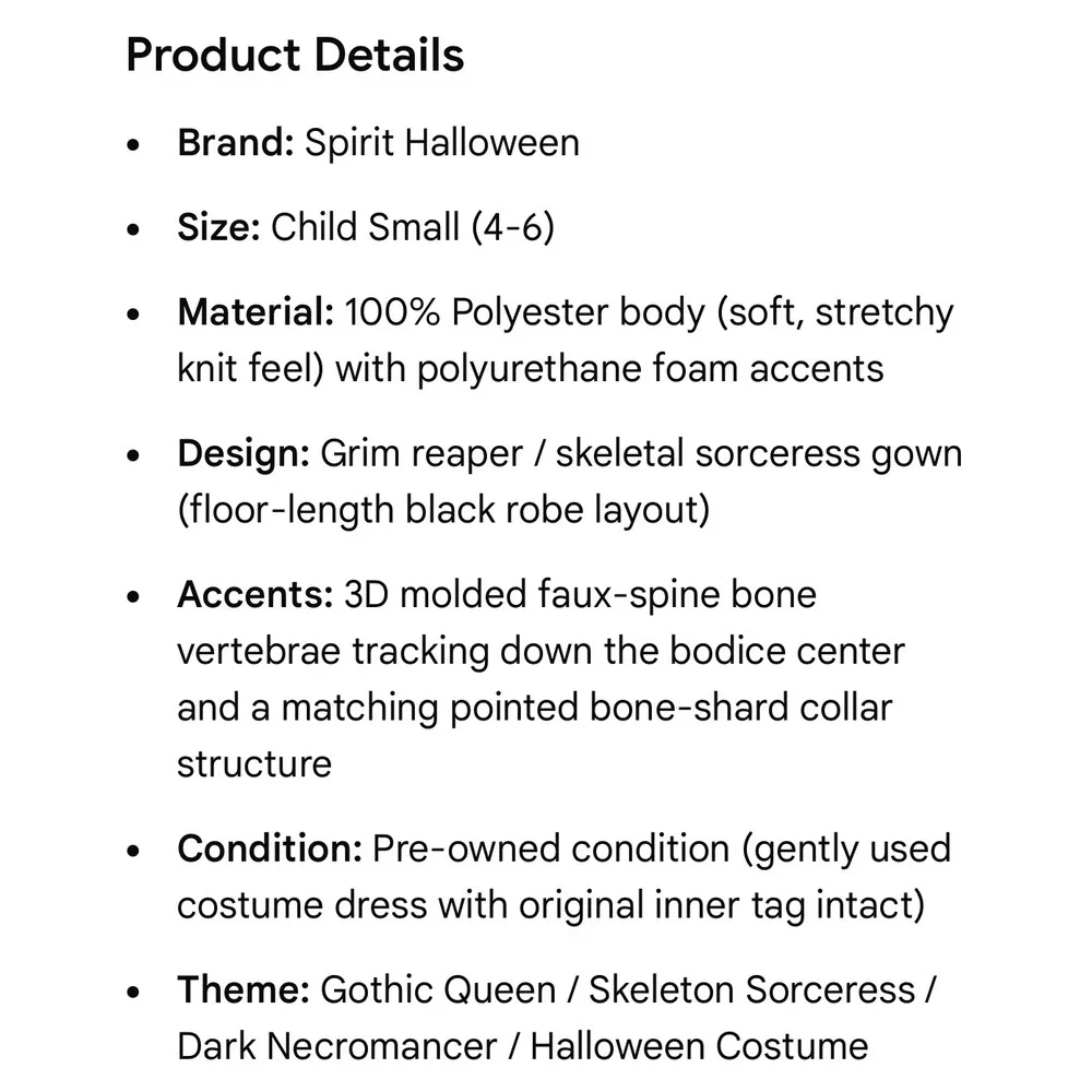 Maleficent Costume Kids Small 4-6 Spirit Halloween Disney Villains Dress